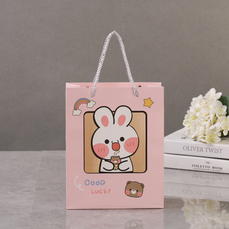 可爱卡通粉色手提袋少女礼品袋子批发加厚可折叠纸袋子印刷LOGO
