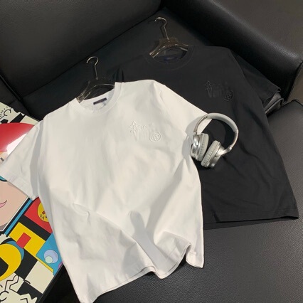 1V Stereo Matte Line Five-Flower Series Embroidered Short-Sleeved Letter T-Shirt Donkey New Versatile Style for Men and Women