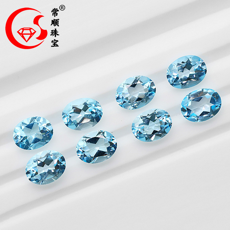 Natural Topaz Ring Face Sky Blue Topaz Cut Face Oval Naked Stone Ring Necklace Jewelry Inlay Wholesale