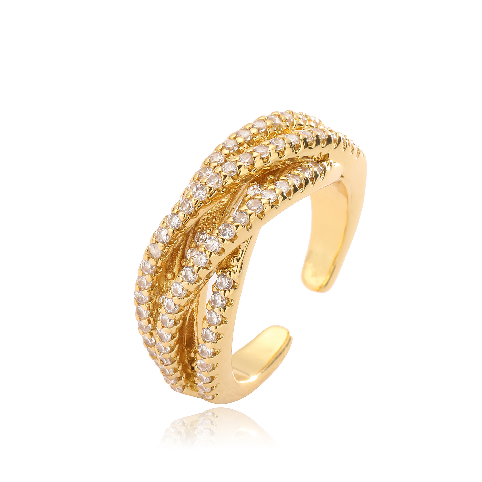 cross, Geometric Pattern Copper Irregular Inlay Cross Geometric Rhinestones Open Rings
