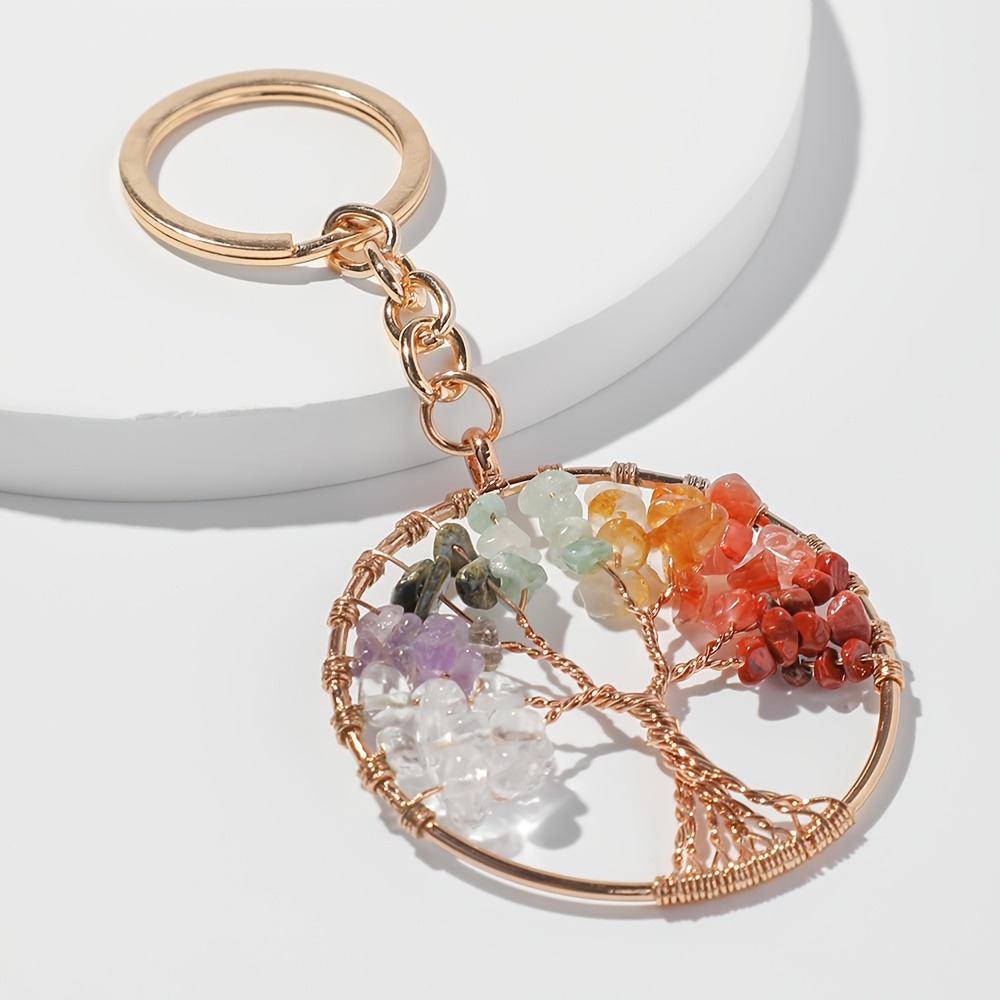 1 Piece Quantity Holiday, Daily Occasion Simple Style Life Tree Natural Stone Copper Wire Unisex Bag Pendant Keychain