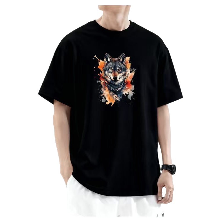 黑色经典款2025秋冬款240g黑色体恤打底内搭人物卡通印花