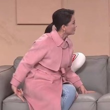 2025秋冬同款穿搭双面羊毛大衣女中长款粉色羊毛呢过膝外套
