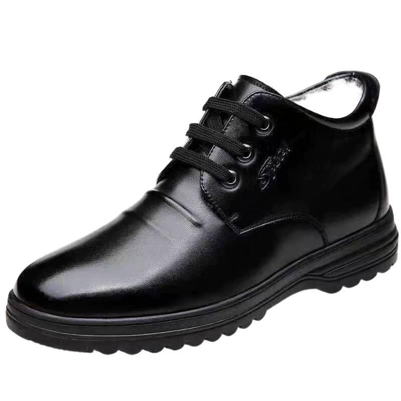 Кожаная обувь, мужская обувь, зимняя теплая хлопковая обувь с флисовой подкладкой, мужская хлопковая обувь, повседневная обувь, зимняя нескользящая обувь на мягкой подошве для папы