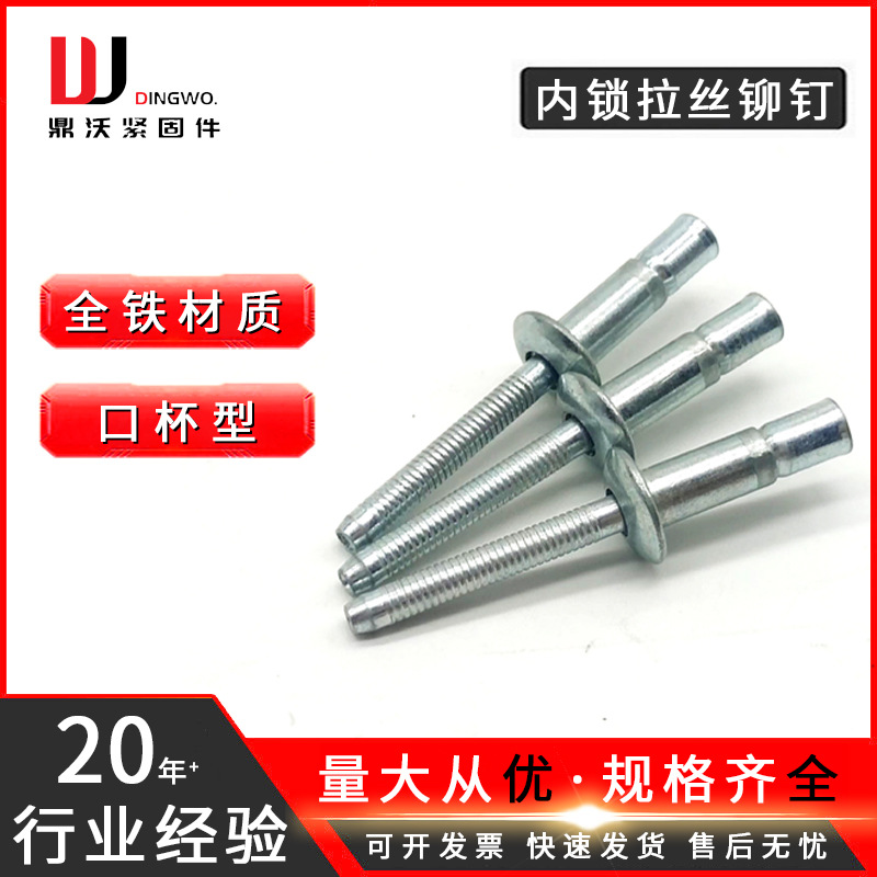 厂家批发内锁拉丝铆钉 镀锌拉丝抽芯铆钉 铁口杯拉钉