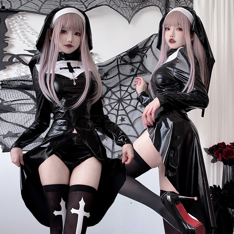 Vampire Nun Costume Halloween Costume Plus Size Cross Dark Gothic Style Cos Role Play Cosplay