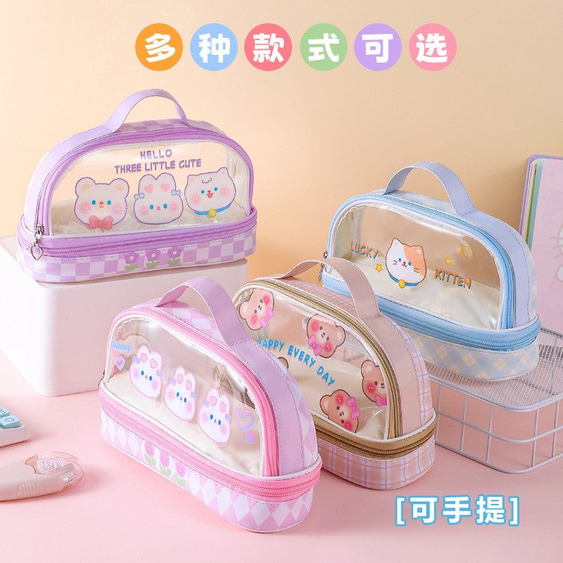 Caso de lápiz de gran capacidad de dibujos animados estudiante al por mayor caja de lápiz Portátil Bolsa de almacenamiento lindo simple bolsa de cosméticos caja de papelería
