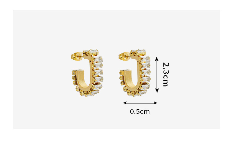 Boucles D&#39;oreilles En Diamant Personnalisées En Forme De U Avec Zircon, Bijoux D&#39;oreille En Acier Au Titane display picture 17