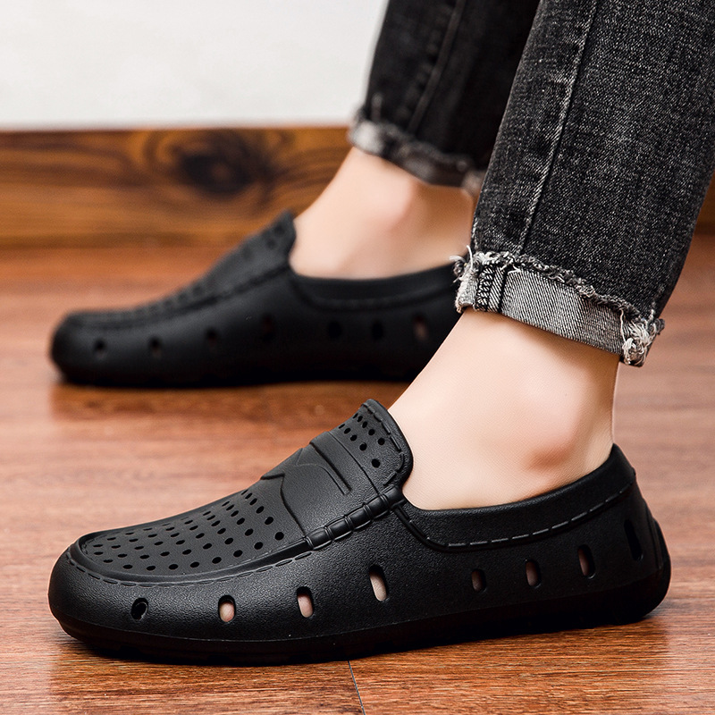 Casual Clogs with Heel for Men, Summer Outer Wear, Non-Slip, Lazy Slip-On Driving Shoes, Lightweight and Breathable Chef Shoes