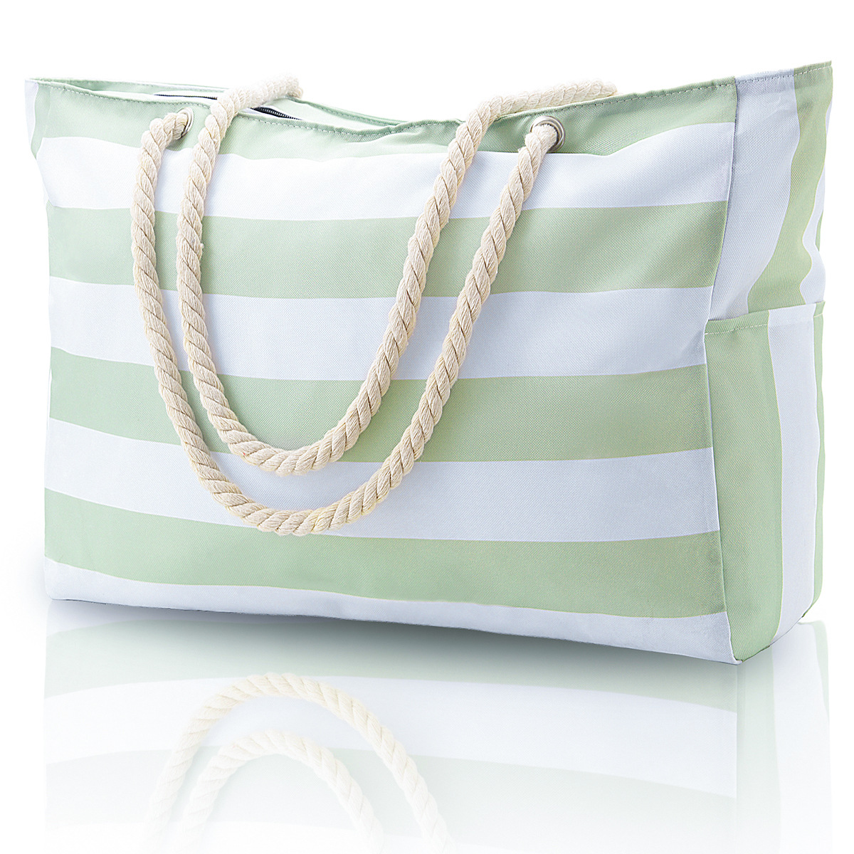 亚马逊条纹女沙滩包波西米亚多功能大容量防水拉链沙滩手提收纳包