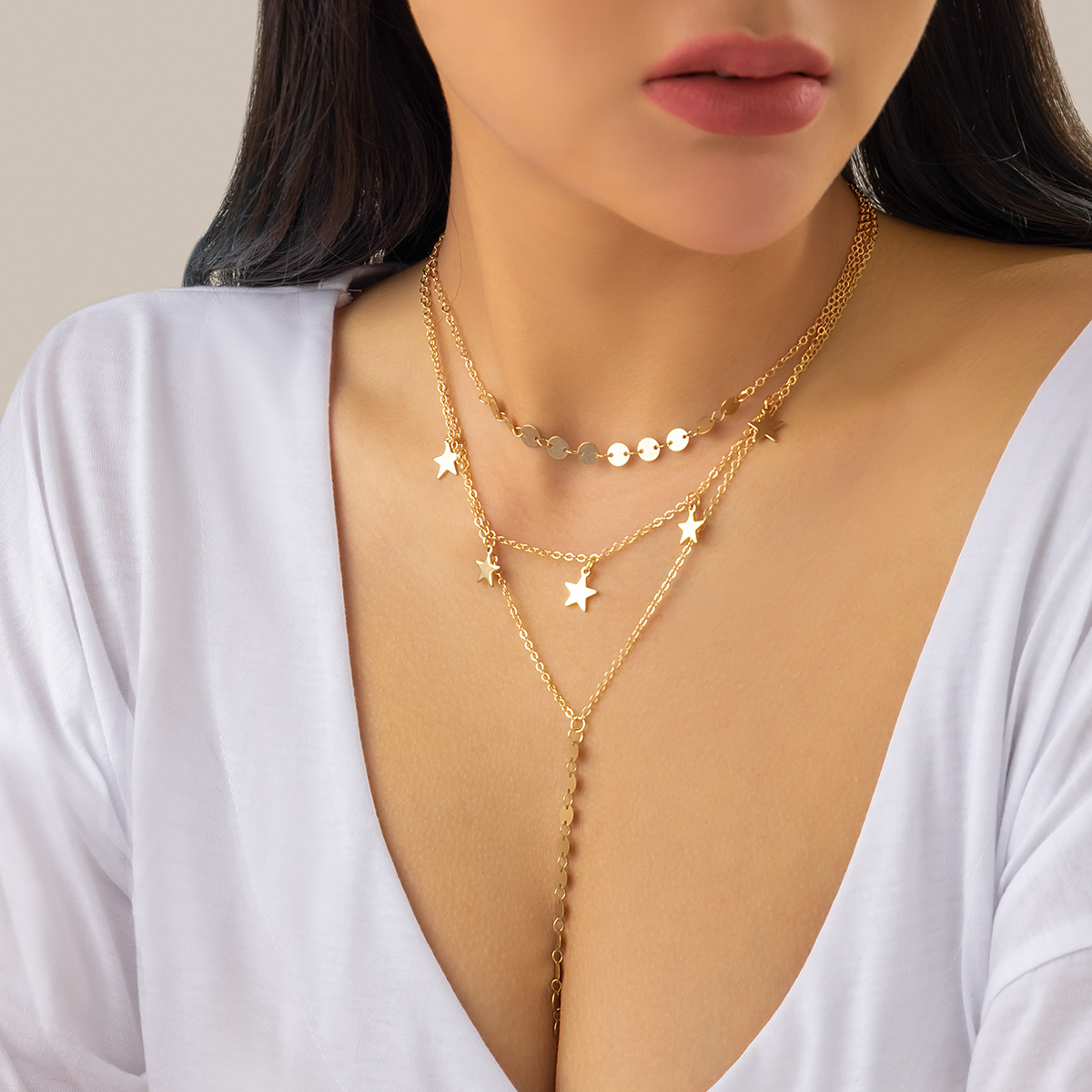 Juvelyriniai dirbiniai, metalinė grandinėlė, apvali lėkštė, kutai Hip Hop kelių sluoksnių sluoksniuotas išorinis karoliai moterims_voghion.com