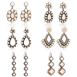 亚马逊跨境新款绿松石耳环套装波西米亚复古西部风耳钉夸张个性女