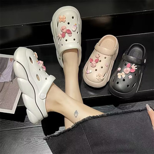 Women's hole shoes summer wholesale outdoor wear 2024 New thick bottom Beach couple closed toe half slippers women's sandals