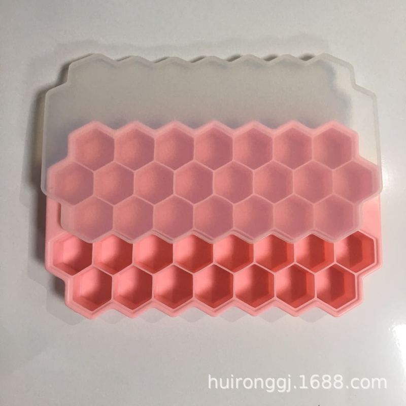 蓋付きの創造的なハニカムシリコン製製氷皿、厚みのある37グリッドハニカム積み重ね可能なDIYアイスキューブ型の在庫多数|undefined