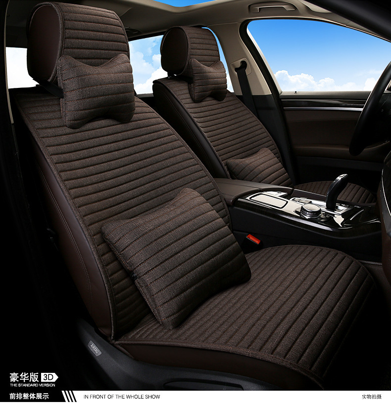 Summer New Car Seat Cushion, Tie-Free Linen Single-Piece, Suitable for All Seasons, with Backrest, Non-Slip, Fully Breathable and Sweat-Absorbent