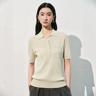 定制原创高级感真丝桑蚕丝T恤领气质针织短袖简约设计感上衣批发