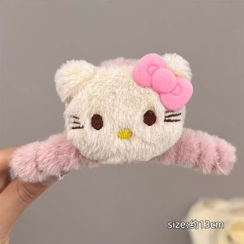 可爱kitty猫毛绒抓夹后脑勺盘发鲨鱼夹甜美少女心发卡子发夹头饰|undefined