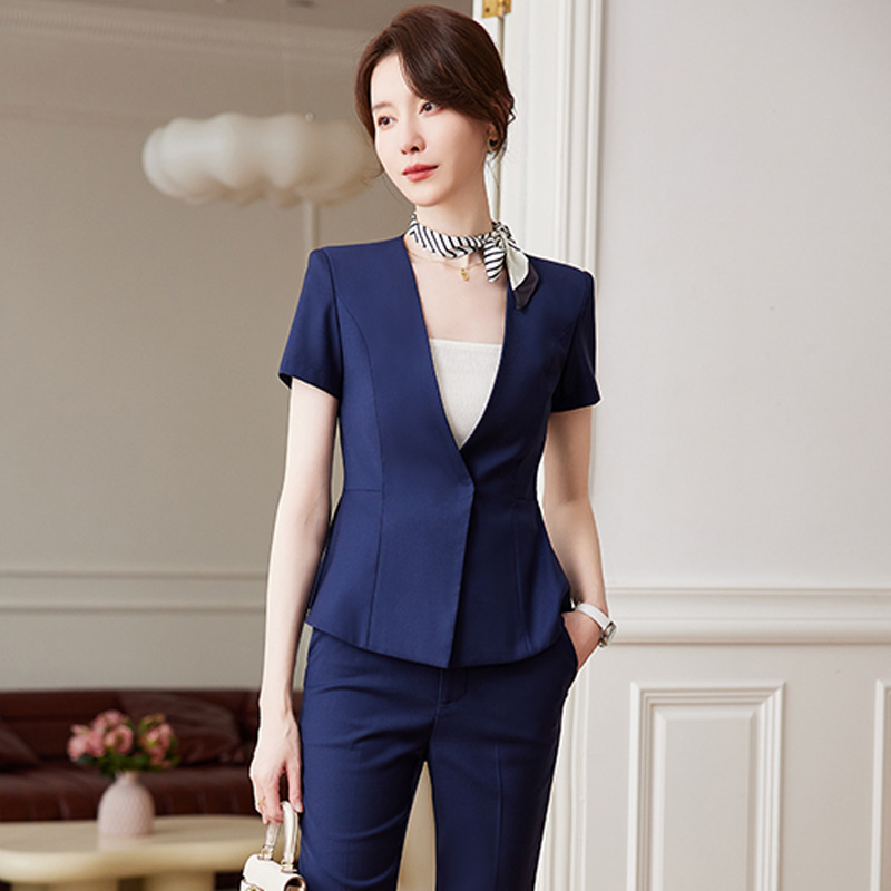 2023 spring and summer new business wear women's fashionable tight waist short sleeve suit suit slim temperament beautician suit