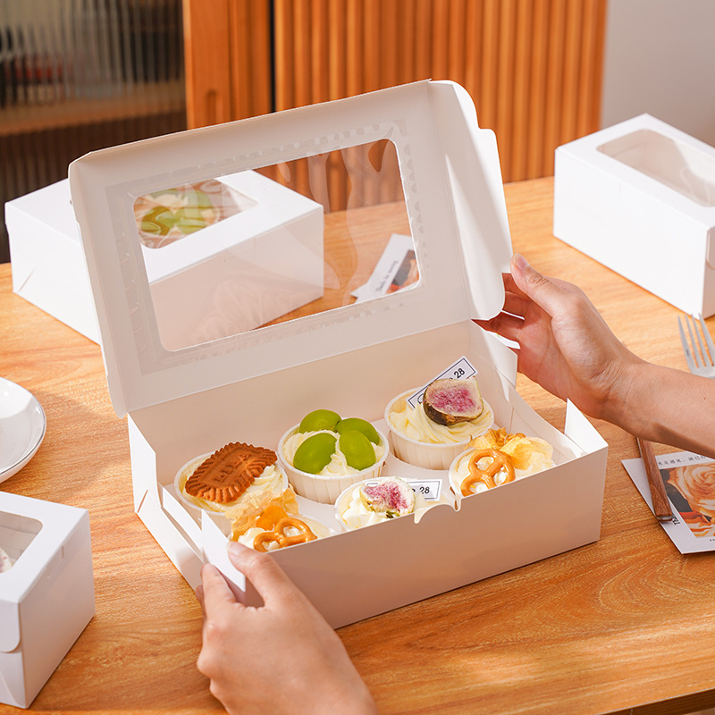 Taza de papel transparente pastel muffin Caja 2 tabletas 4 tabletas 6 tabletas 12 tabletas forro ventana horneado postre occidental tarta de huevo caja de embalaje