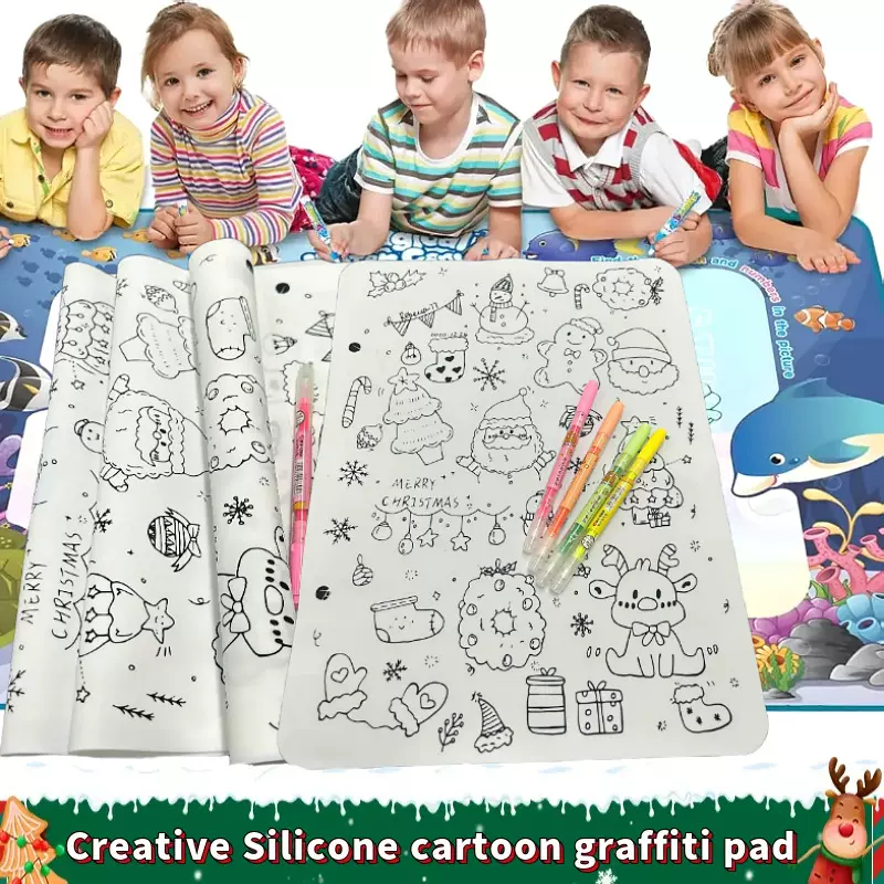 圣诞卡通硅胶涂鸦垫开学创意卡通餐垫硅胶画垫涂鸦画板可涂色清洗