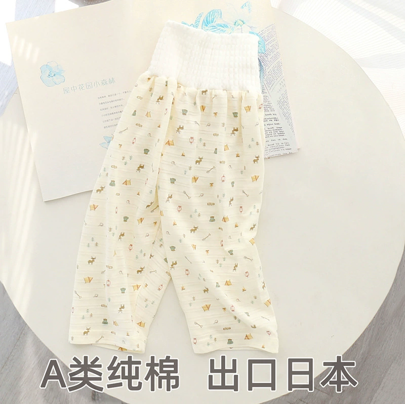 Летние тонкие детские штаны против комаров в японском стиле из чистого хлопка типа A, городские бамбуковые хлопковые детские штаны с высокой талией для защиты живота с девятью точками