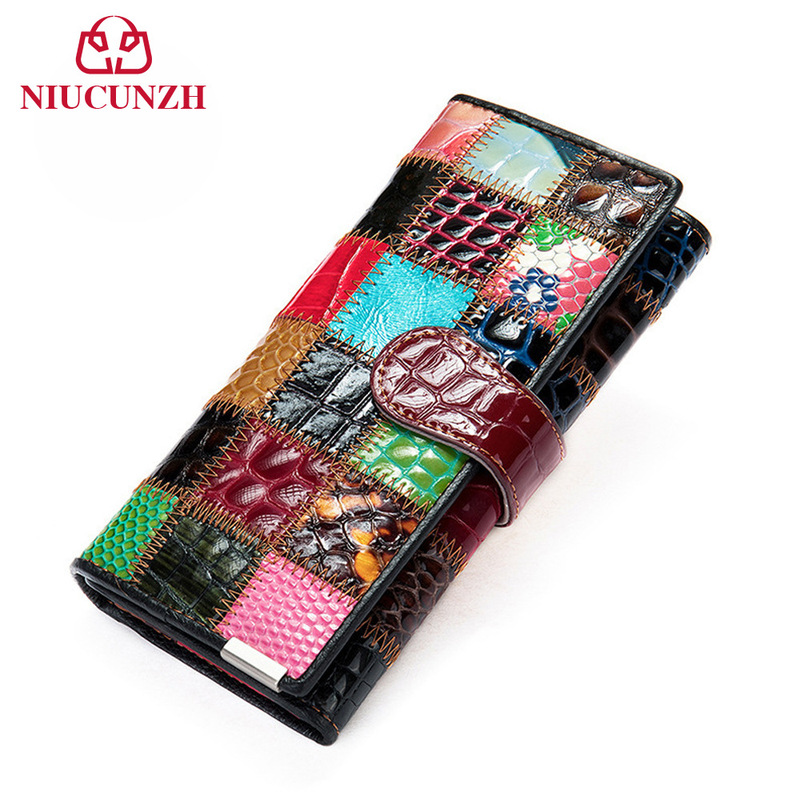 Cross-border Women's Long Wallet Cowhide Hand Coin Purse Fashion Stitching Color Leather Wallet Big Brand