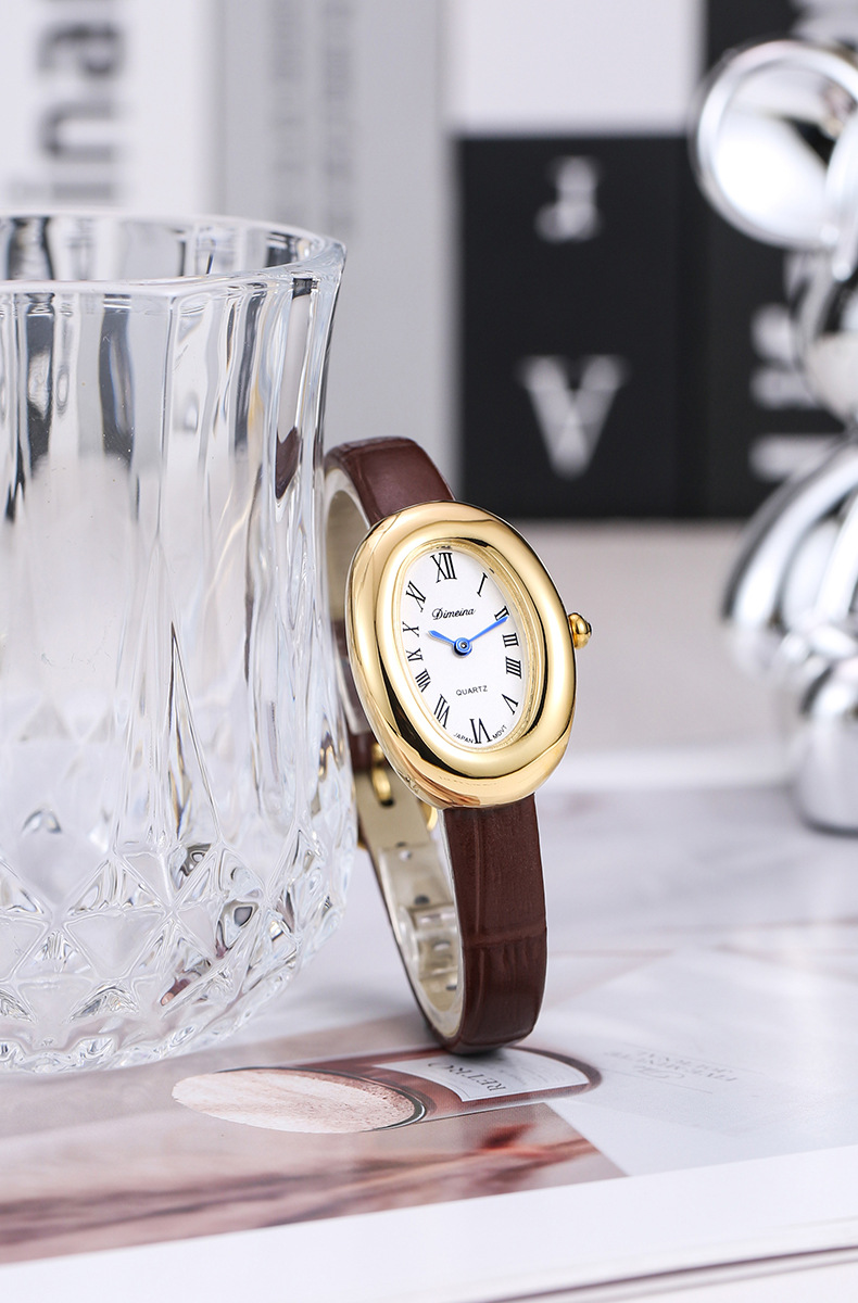 26g Weight Tempered Glass Mirror Material Genuine Leather Strap Material Watch Classification Pointer Display Type Buckle Buckle Style Oval Dial Shape Holiday, Daily Occasion Quartz Movement Solid Color Pattern All Seasons Season Women's Gender Vacation, Simple Style Style Vacation Simple Style Solid Color Buckle Quartz Watch Women's Watches 6