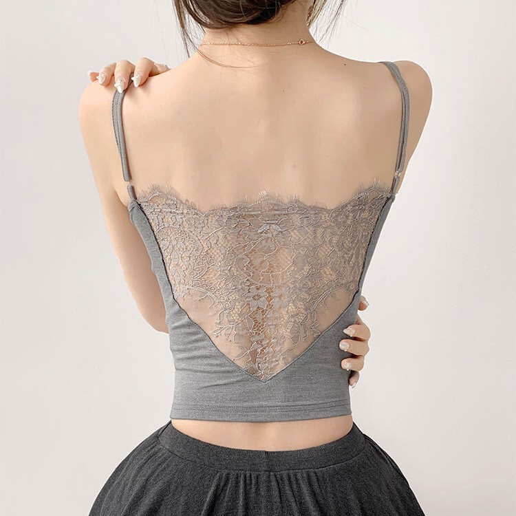 Lace Sexy Hot Girl Camisole Women's Chest Pad Inner Wearing Outer Wearing Beautiful Back Slim-fit Slim-fit Short Base Top