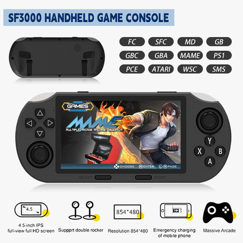 Новая модель SF300 4.5-дюймовый большой экран двойной чип игровая консоль с открытым кодом, портативная ностальгическая ручная консоль, высокое разрешение