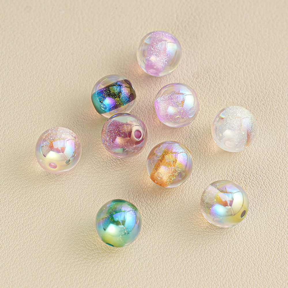 【20-30 piezas】Cuentas redondas de resina con forma de corazón, color dorado brillante, efecto atardecer, cuentas sueltas para hacer pulseras y cadenas para teléfono