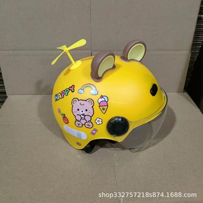 Motosiklet kaskı (dəbilqə): electric motorcycle four seasons ear protection - yellow-cake-bear-transparent-mirror-brown-bear-ears-yellow-windmill-3c-certified-1-6-years-old-j02