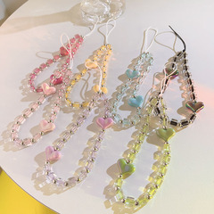 Dopamine ins electroplating square love bead chain crystal beaded mobile phone lanyard diy bag pendant hand chain