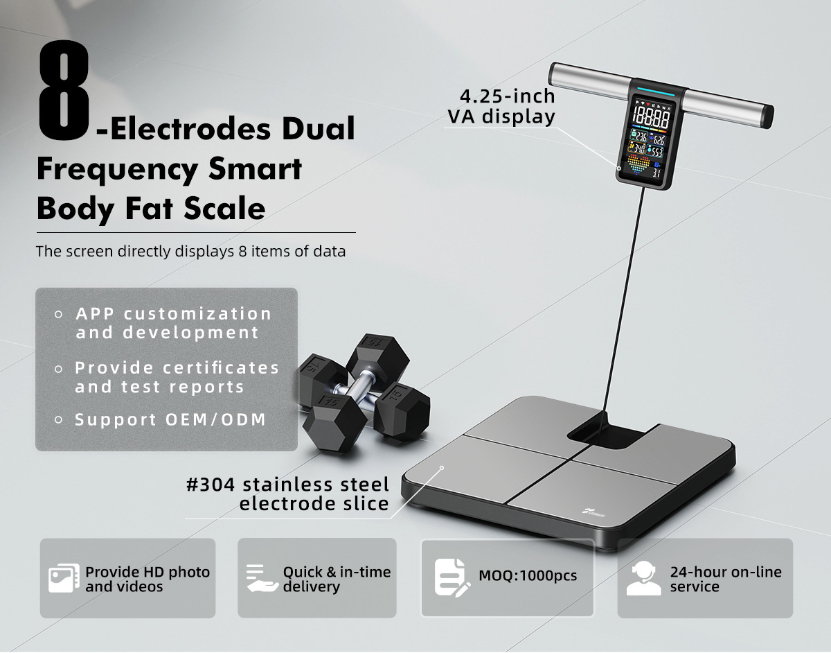 Fabrika Özel Sekiz Elektrot Vücut Yağ Tartısı Akıllı Bluetooth WIFI Ev Tipi Yağ Ölçer Hassas Kilo Tartısı App Bağlantılı