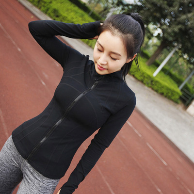 LULU健身服跑步外套女瑜伽服修身运动立领夹克拉链黑色锦纶外套