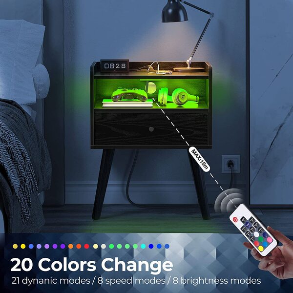 Modern simple Amazon bedside table with charging stations and LED…