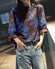 2025秋季新款100人丝香云纱提花上衣宽松小衫146