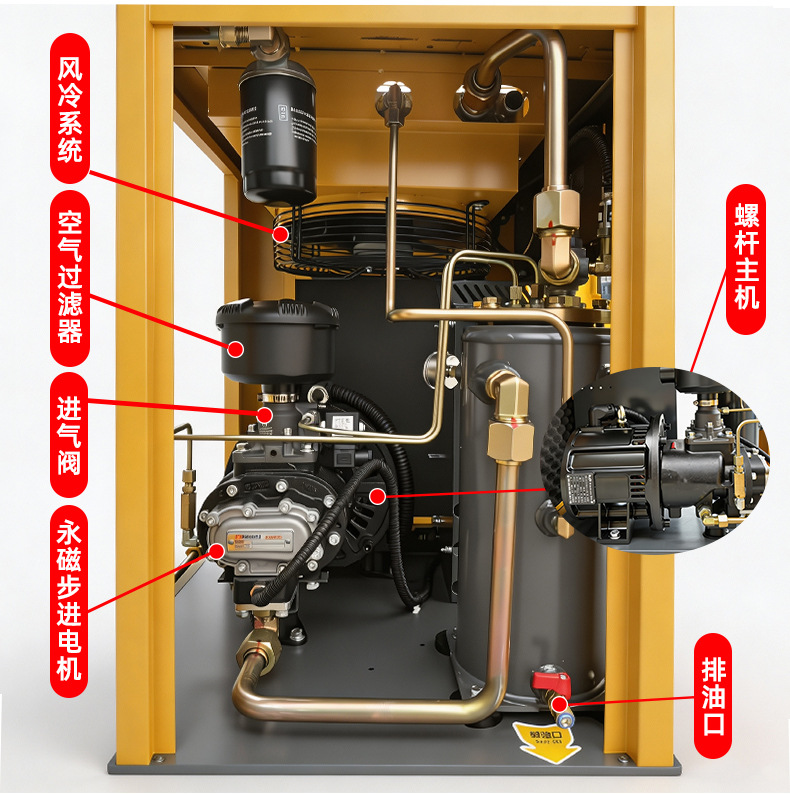 Permanent magnet variable frequency screw air compressor, 7.5/11/15/22kW, industrial-grade energy-saving air compressor manufacturer