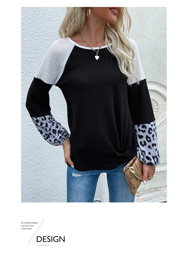 Maglione a maniche lunghe con stampa leopardata a contrasto di colore_voghion.com