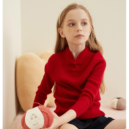 Girls Sweater Cashmere Sweater Stand Collar Tang Suit Parent-Child Clothing Mother and Daughter Clothes Autumn and Winter Sweater Children's Clothing Wholesale First-hand Source