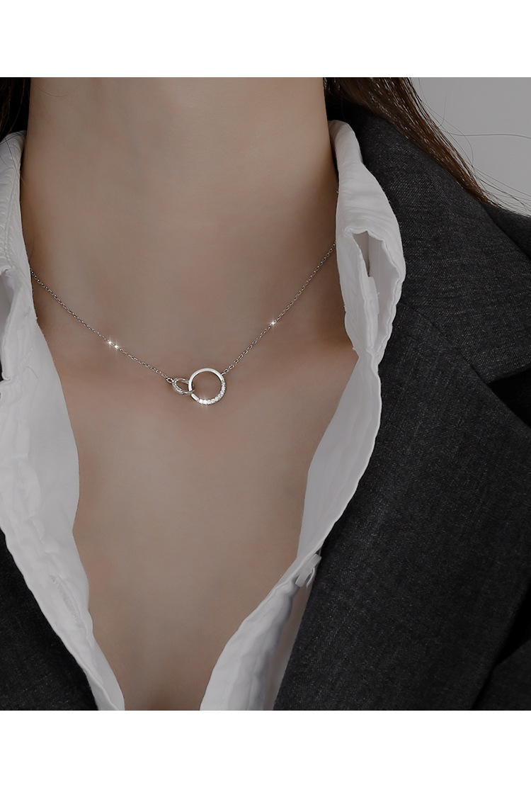 Collar círculo estilo sol con diamantes cadena clavícula mujer_voghion.com