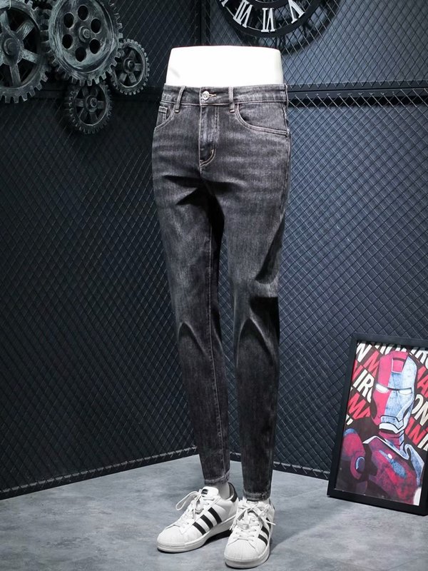 メンズジーンズ2024春秋新作、スリムフィットパンツ、プリントデザイン、多用途、トレンド、スリムフィットパンツ|undefined