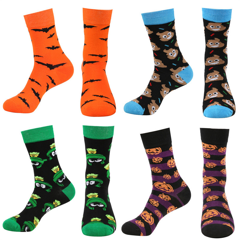 Halloween Personalized Pumpkin Devil Bat Socks Cartoon Socks Mid-Calf Socks European and American Funny Novelty Frog Poop Cotton Socks