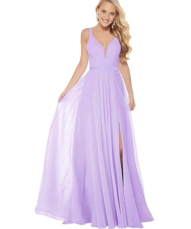 AliExpress ebay banquet evening dress V-neck sexy split chiffon suspenders wedding bridesmaid dress long Amazon