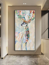 正对门玄关走廊过道壁画抽象挂画竖版麋鹿装饰画入户客厅现代简约