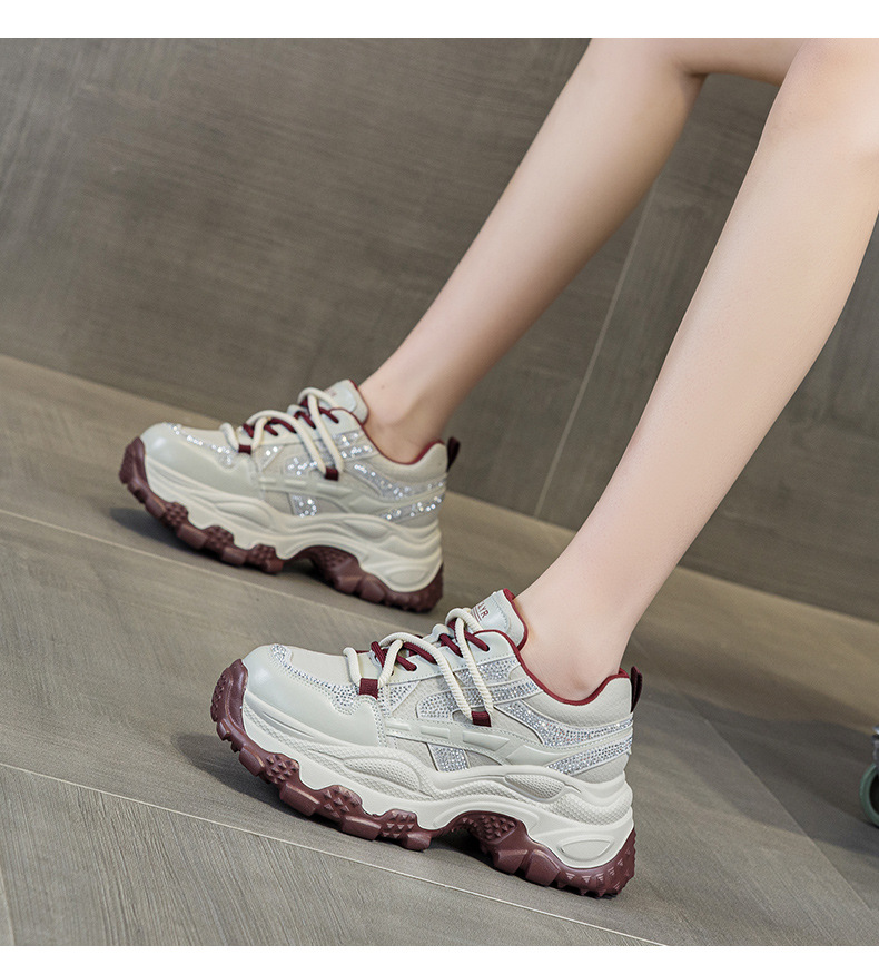 Giày sneaker nữ chunky đế dày phối đá pha lê, tăng chiều cao, siêu nhẹ, thể thao thời trang — 5022-1 đỏ lót lông, 5022 đỏ một lớp chi tiết 13