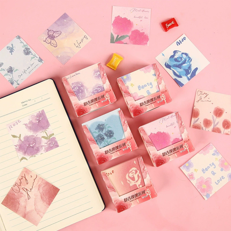 Ретро роза, коробка для заметок, бумага для заметок, студенческий креативный DIY справочник, материал для девочек, портативный блокнот с сердечками