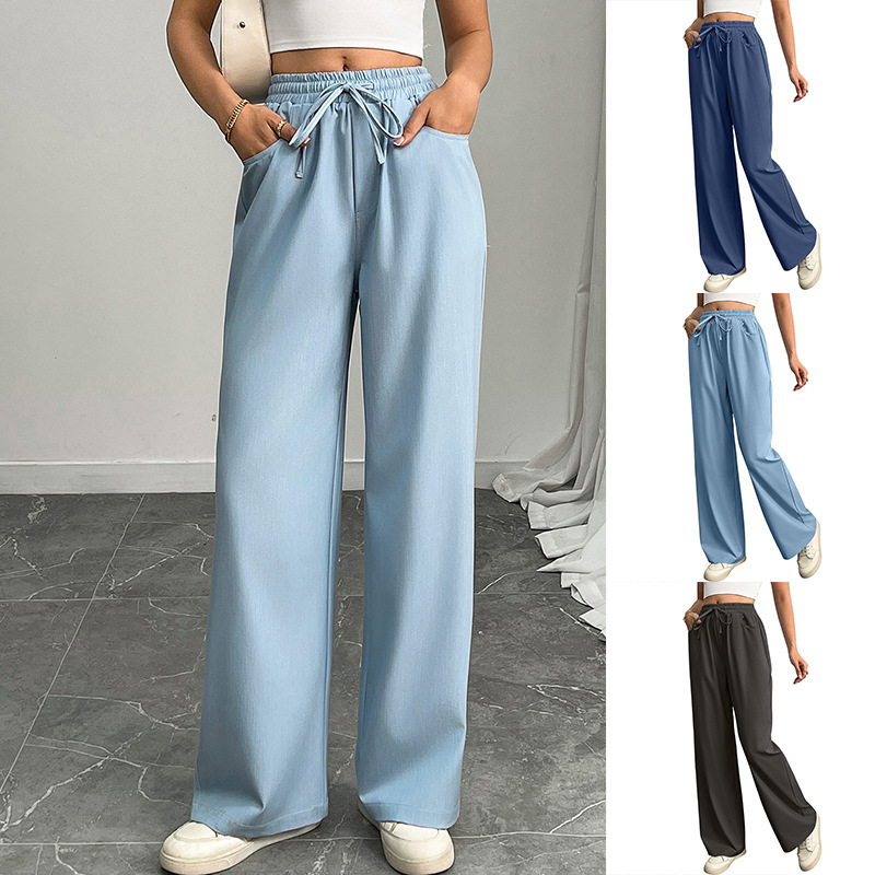 유럽 및 미국 독립 사이트 해외배송 여성용 신상 여름 캐주얼 루즈핏 포켓 텐셀 얇은 데님 스타일 캐주얼 팬츠