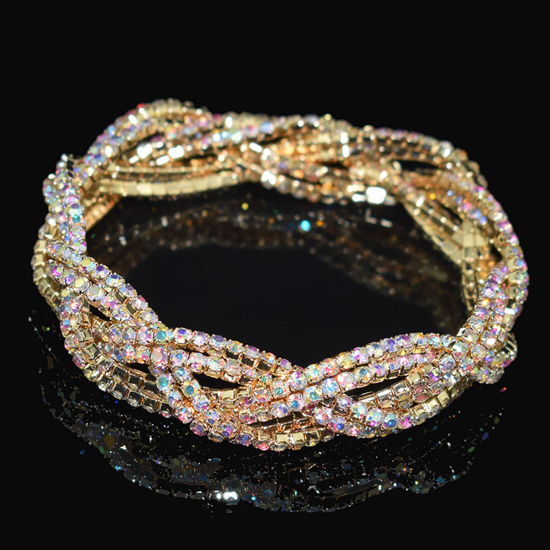 Daily Occasion Ferroalloy Material Simple Style Color Block Rhinestones Ferroalloy Wholesale Bangle