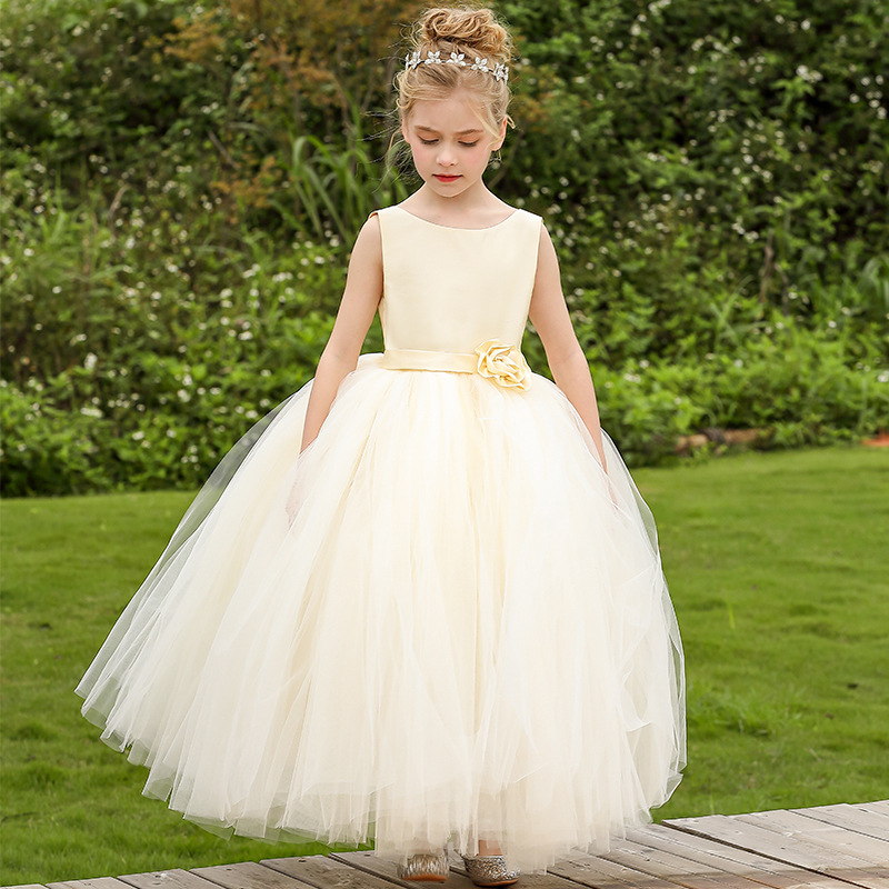 Nuevo europeo y americano transfronterizo vestido de boda de los niños niñas backless rendimiento cumpleaños campus actividad princesa vestido largo