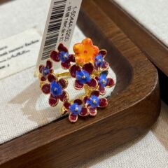 法式滴油彩绘红蓝橙混彩花朵8码戒指复古时尚百搭指环戒女